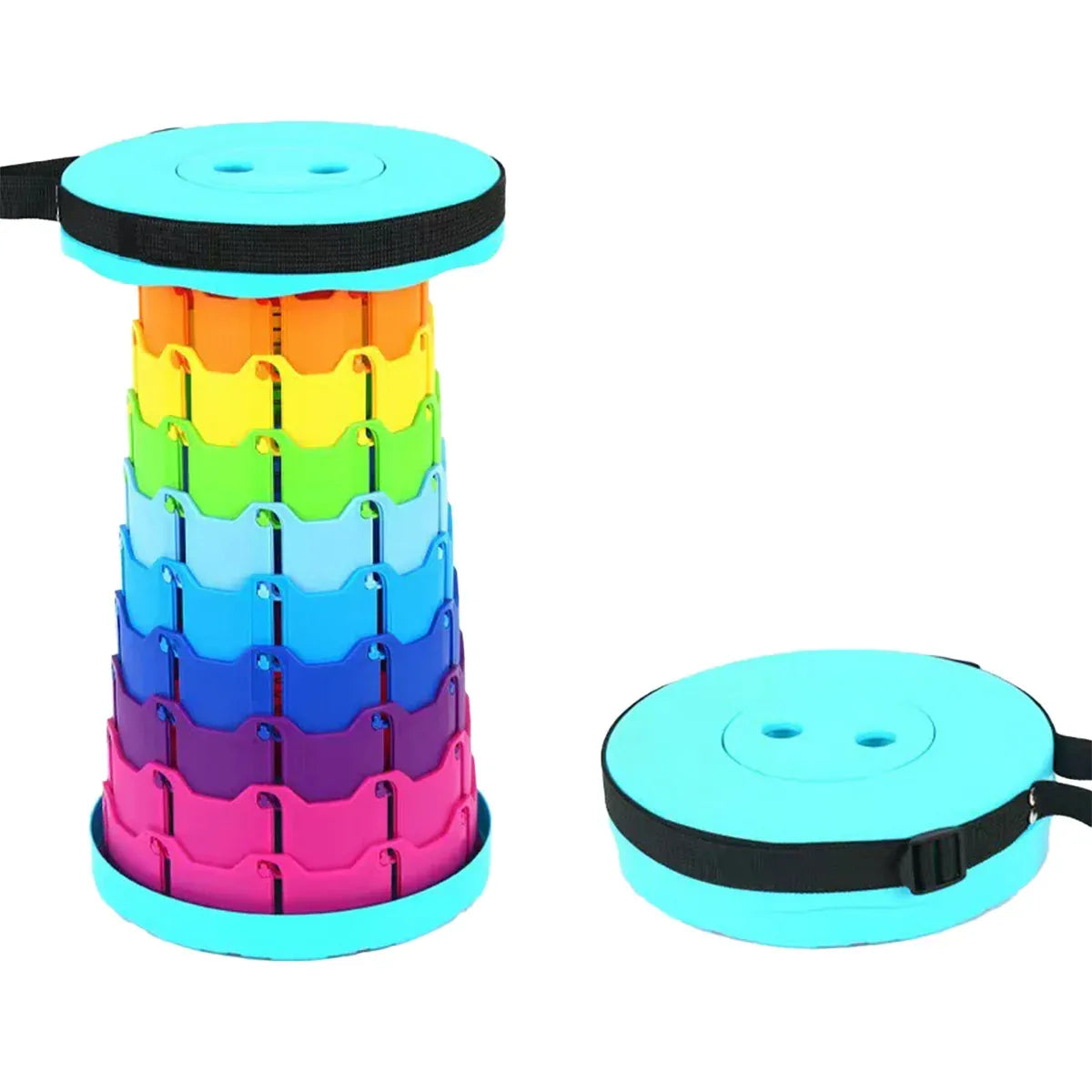 Rainbow Telescopic Folding Stool Thickened Travel Outdoor Seat for Camping - Turquoise